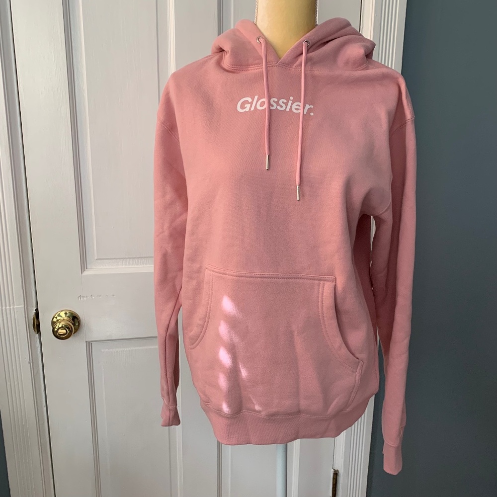 Glossier Pink Hoodie Sweatshirt Size XS EUC